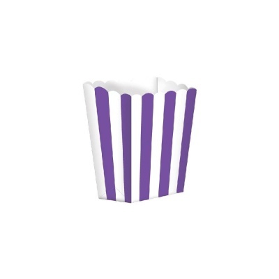Caixa para pipocas roxa e branca com riscas verticais