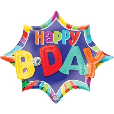 Balão estrela azul com texto colorido Happy B DAY