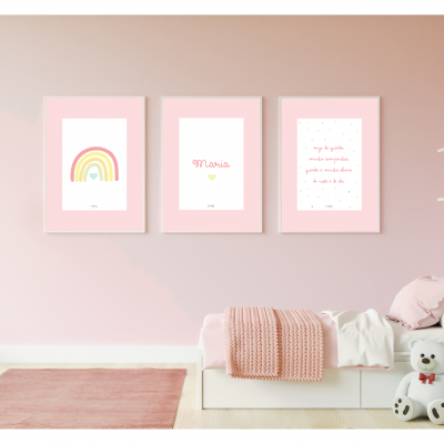 CONJUNTO 3 ILUSTRAÇÕES ROSA