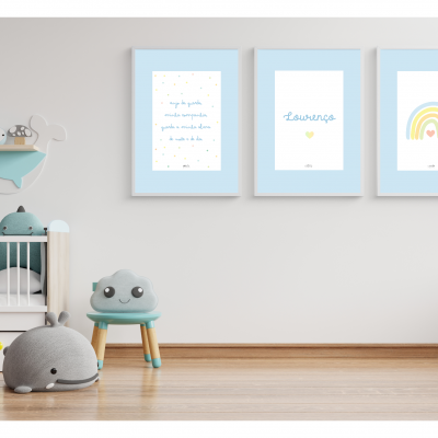 CONJUNTO 3 ILUSTRAÇÕES AZUL