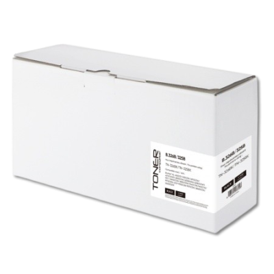 Caixa branca de toner para impressora com etiqueta preta e branca