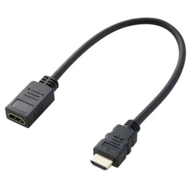 Cabo adaptador HDMI preto com conector macho e fêmea