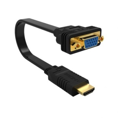 Cabo adaptador HDMI para VGA preto com conectores dourados
