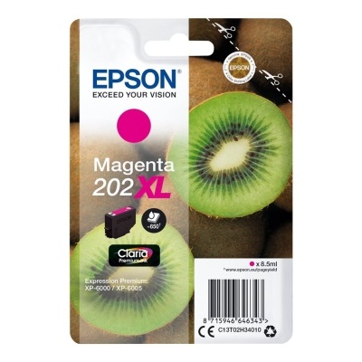 Cartucho de tinta Epson Magenta 202 XL com imagem de kiwi na embalagem