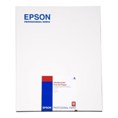 Pacote de papel profissional Epson UltraSmooth Fine Art Paper branco com texto azul e vermelho