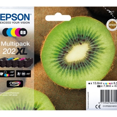 Embalagem Epson Multipack 202 XL com imagem de kiwi cortado ao meio