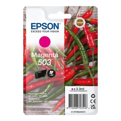 Cartucho de tinta Epson Magenta 503 com imagem de malaguetas vermelhas e verdes