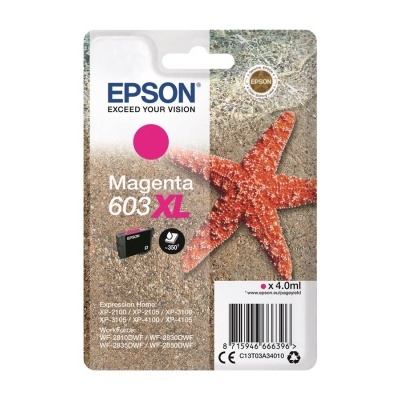 Cartucho de tinta magenta Epson 603 XL com estrela do mar na embalagem