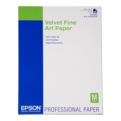 Pacote de papel Epson Velvet Fine Art Paper A4 profissional com detalhes azuis e verdes
