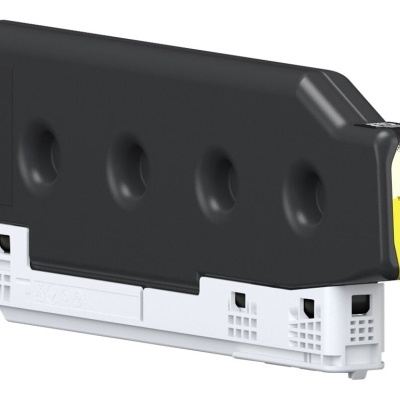 Cartucho de tinta preto e branco com etiqueta amarela e letra Y