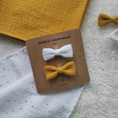 Conjunto 2 Ganchos Madalena - Amarelo e Branco