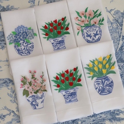 Conjunto Individual e Guardanapo Vasos com Flores