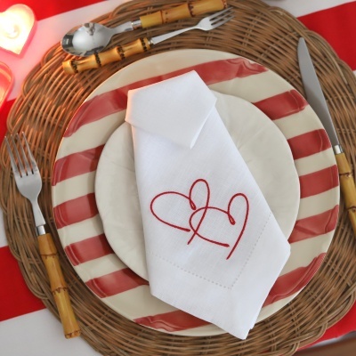 Conjunto de 4 Guardanapos 2 Corações