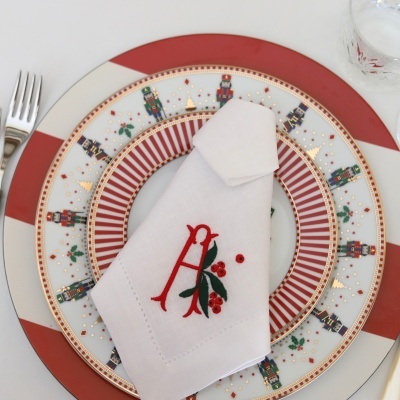 Conjunto Individual com Grinalda e Guardanapo com Folhas e Bagas- Pack de 4