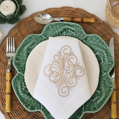 Conjunto de 4 Guardanapos Monograma Clássico Uma Letra