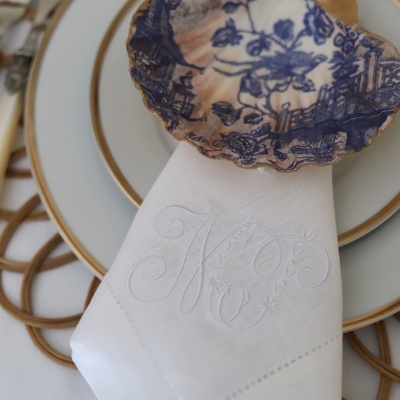 Conjunto de 4 Guardanapos Monograma 1 ou 2 Letras com Flores