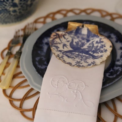 Conjunto de 4 Guardanapos Monograma de 1 ou 2 Letras Clássicas