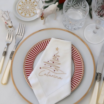 Conjunto de 4 Guardanapos nome com Árvore de Natal