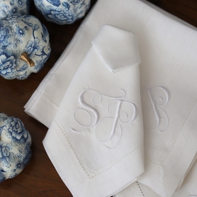 Conjunto de 4 Guardanapos Monograma de 2 Letras Entrelaçadas