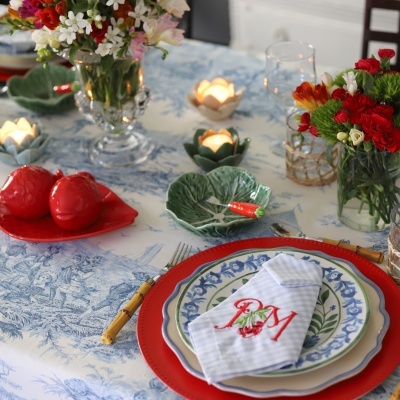 Toalha em Toile de Jouy