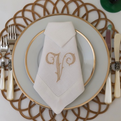 Conjunto de 4 Guardanapos Monograma 1 ou 2 Letras Vitoriano