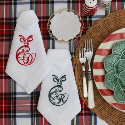 Conjunto de 4 Guardanapos Bola com Monograma de 1 Letra