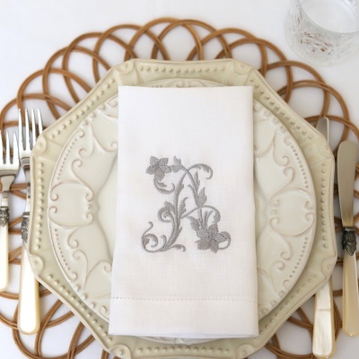 Conjunto de 4 GUARDANAPOs MONOGRAMA 1 OU 2 LETRAS FLORES