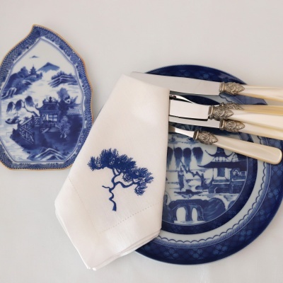 Conjunto de 4 Guardanapos Bonsai e Pagode Blue Canton