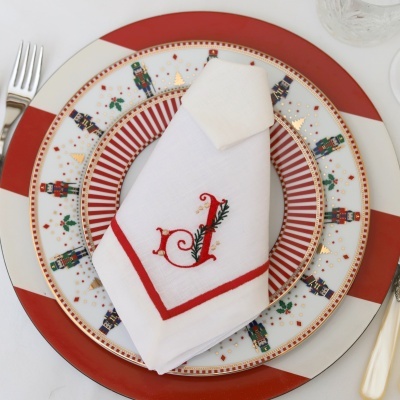 Conjunto de 4 Guardanapos Monograma 1 Letra Ramo Entrelaçado