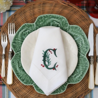 Guardanapo Monograma 1 Letra Folhas Pequenas