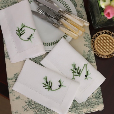 Conjunto de 4 Guardanapos Monograma de 1 Letra Ramo de Oliveira