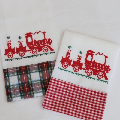 Toalha de Mãos/Pano de Cozinha Comboio em Ponto Cruz