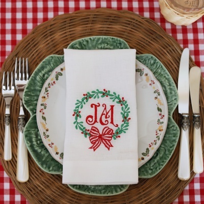 Conjunto de 4 Guardanapos Coroa com Laço e Monograma de 1 ou 2 Letras