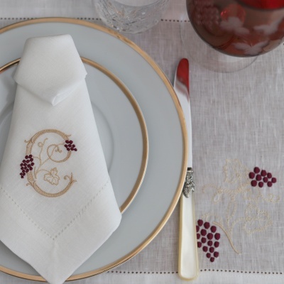 Conjunto Individual e Guardanapo Monograma 1 ou 2 Letras Uvas - Pack de 4