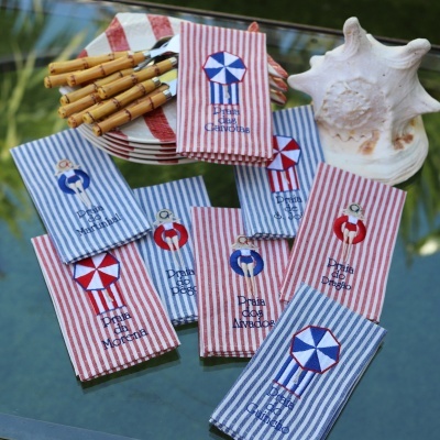 Conjunto de 4 Guardanapos com Bordado Praias