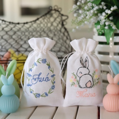 Sacos para Amêndoas com Bordado da Páscoa com Nome