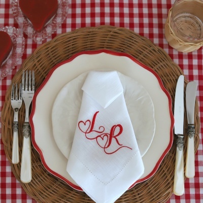 Conjunto de 4 Guardanapos Monograma 1 ou 2 letras Coração