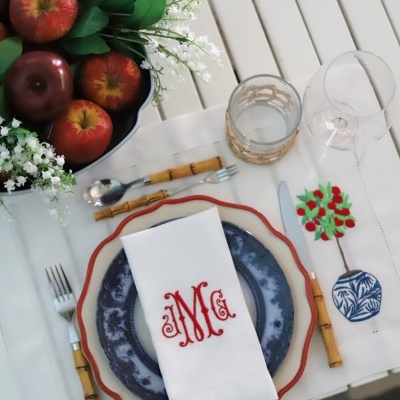 Conjunto de 4 Guardanapos Monograma Antigo de 1, 2 ou 3 Letras