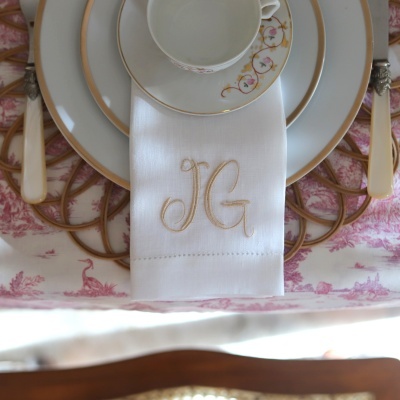 Conjunto de 4 Guardanapos Monograma 1 ou 2 Letras Duplo Risco