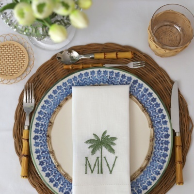 Conjunto de 4 Guardanapos Monograma Bambu e Palmeira