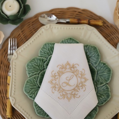 Conjunto de 4 Guardanapos Monograma 1 Letra e Moldura I