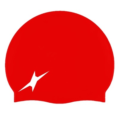 Touca de natação vermelha com logotipo branco em estrela