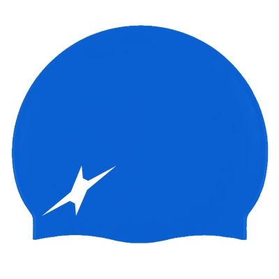 Touca de natação azul com símbolo branco