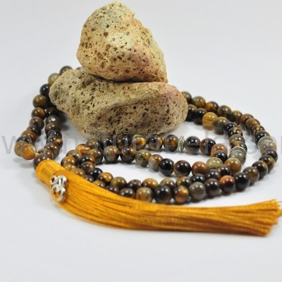 Mala Budista de Pedra Olho de Tigre 8mm - Terço Tibetano OM