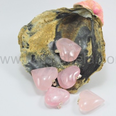 Pendente coração de quartzo rosa Grande Pendente coração de quartzo rosa Grande