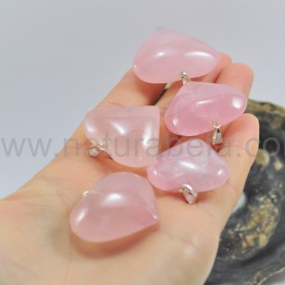 Pendente coração de quartzo rosa Grande Pendente coração de quartzo rosa Grande