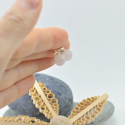 Brincos Bola Quartzo Rosa com fecho em PRATA Brincos Bola Quartzo Rosa com fecho em PRATA