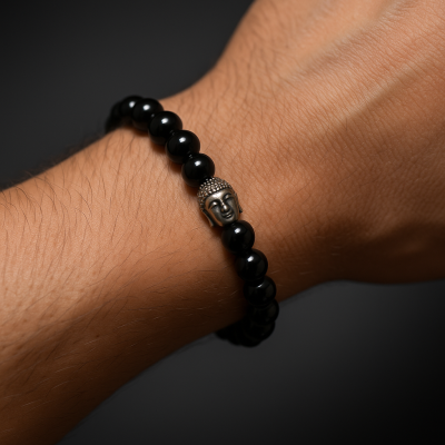 Pulseira Elástica de Ônix com Buda (8mm) Pulseira Elástica de Ônix com Buda (8mm)