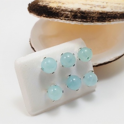 Brincos em prata com Bola de Água marinha 6mm Brincos em prata com Bola de Água marinha 6mm