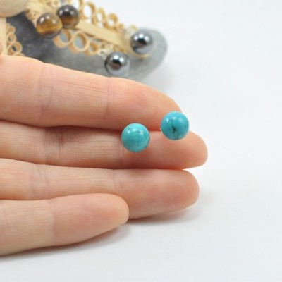 Brincos Bola Turquesa com fecho em PRATA Brincos Bola Turquesa com fecho em PRATA